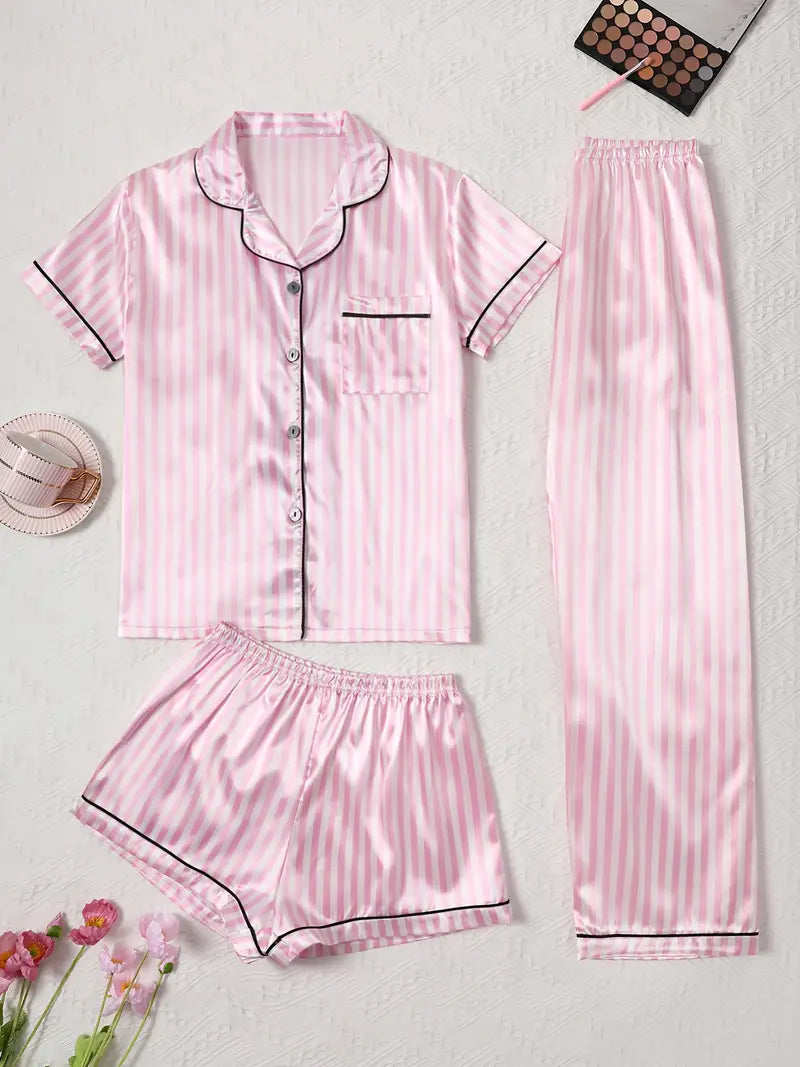 Pijama de 3 piezas de satín