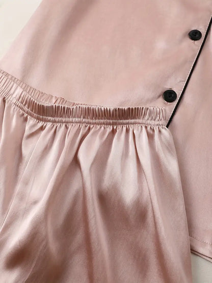 Pijama de satín rosada