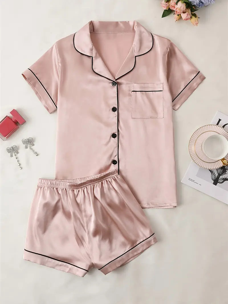 Pijama de satín rosada